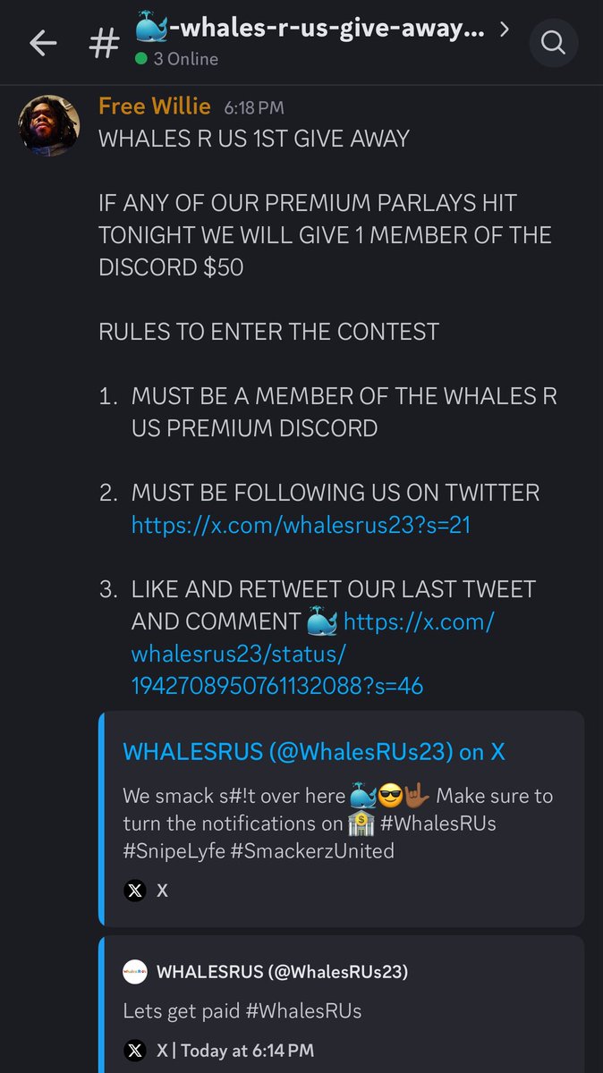 1600_Blast_Ave's tweet photo. @WhalesRUs23 

https://t.co/sqHz0TdEJM

#WhalesRUs #SmackerzUnited #SnipeLyfe #ParlayLounge #Discord #SportsBettingX #SportsBettingTwitter
#GamblingX #SportsBettingX https://t.co/T4ypQREHiW