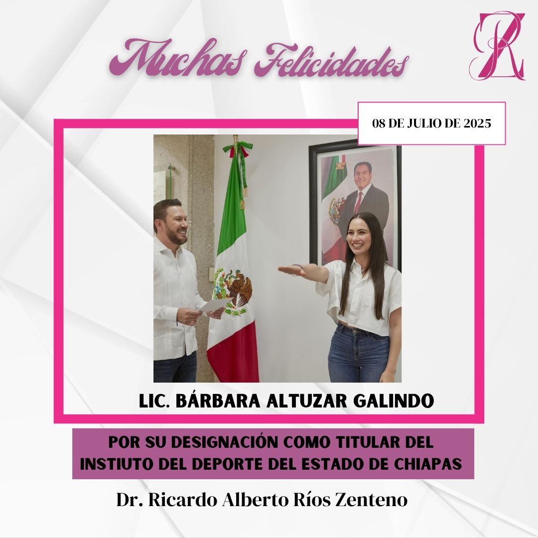 Enhorabuena para Bárbara Altuzar, por su designación como titular del <a href="/IndeporteChis/">Instituto del Deporte del Estado de Chiapas</a> , le deseo el mayor de los éxitos en esta alta encomienda.

#HumanismoQueTransforma