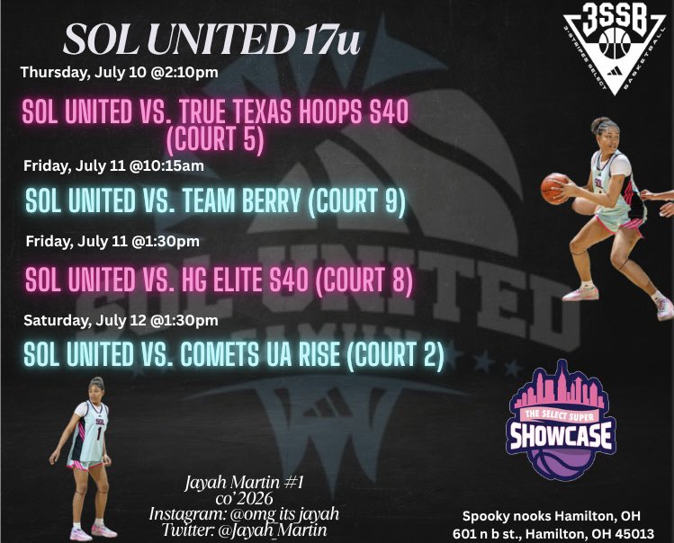 📍Hamilton, Ohio 

<a href="/United_Phenom/">Lady Phenom United</a> 
<a href="/2jet3/">Richard Jeter</a> 
<a href="/BearWitSAIN/">Antoine Sain</a> 
<a href="/TheRidgeGBK/">Northridge Girls Basketball</a> 
<a href="/clarksvillesol/">SOL United</a> 
<a href="/3SSBGCircuit/">3Stripes Select Basketball Girls Circuit</a>