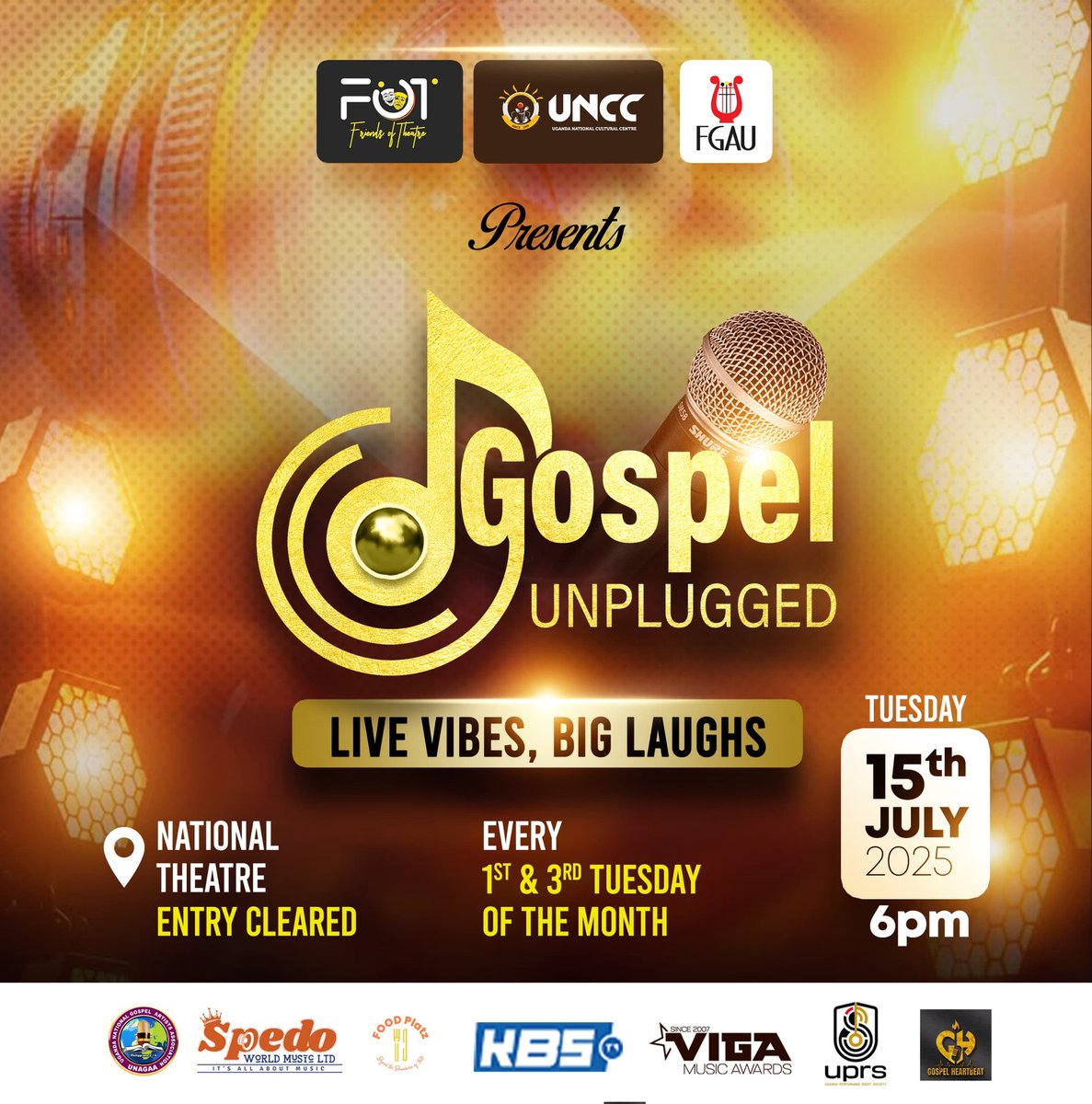FGAU together with UNCC and FOT have brought you incredible Gospel evenings every 1st and 3rd Tuesday of every month starting this Tuesday 15th July. Lots activities including board games,  live music from your favorite Gospel artists,  Christian comedians,  poets, djs rappers