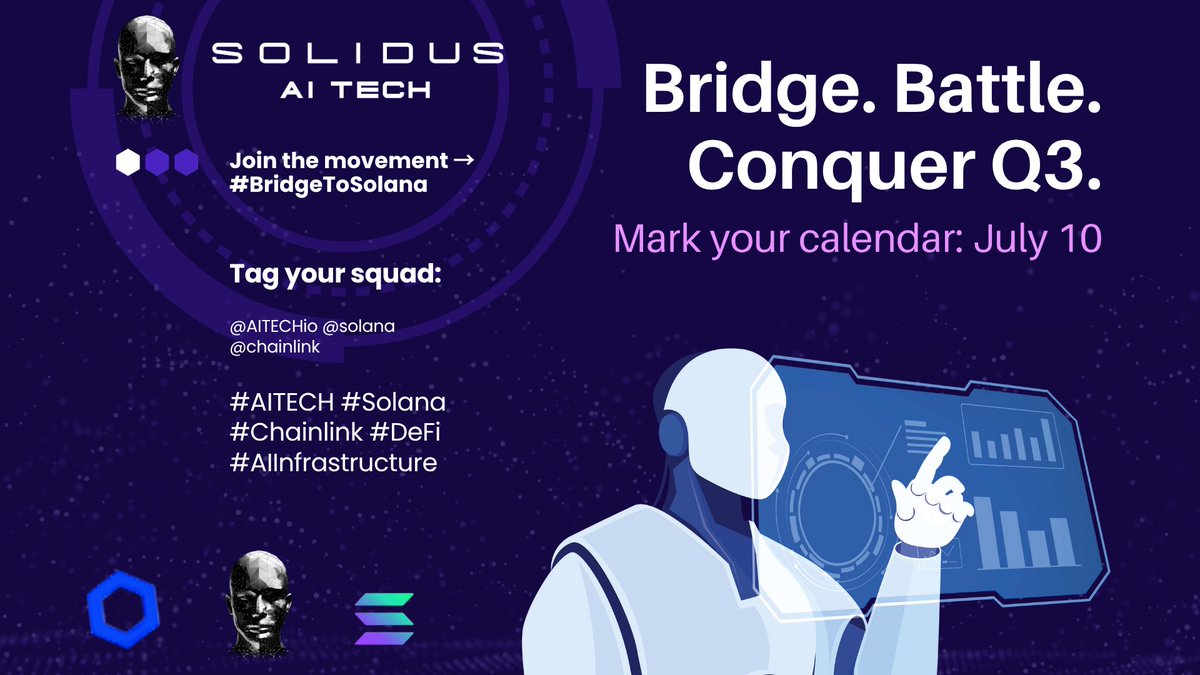 1/
⚔️ The Bridge is Built. The Battle Begins.

<a href="/AITECHio/">AITECH</a> is officially bridging to <a href="/solana/">Solana</a> powered by <a href="/chainlink/">Chainlink</a> CCIP and it goes LIVE on July 10!
This is a game-changer for $AITECH and the AI x #DeFi frontier.
#Web3

x.com/AITECHio/statu…
#AITECH #BridgeToSolana