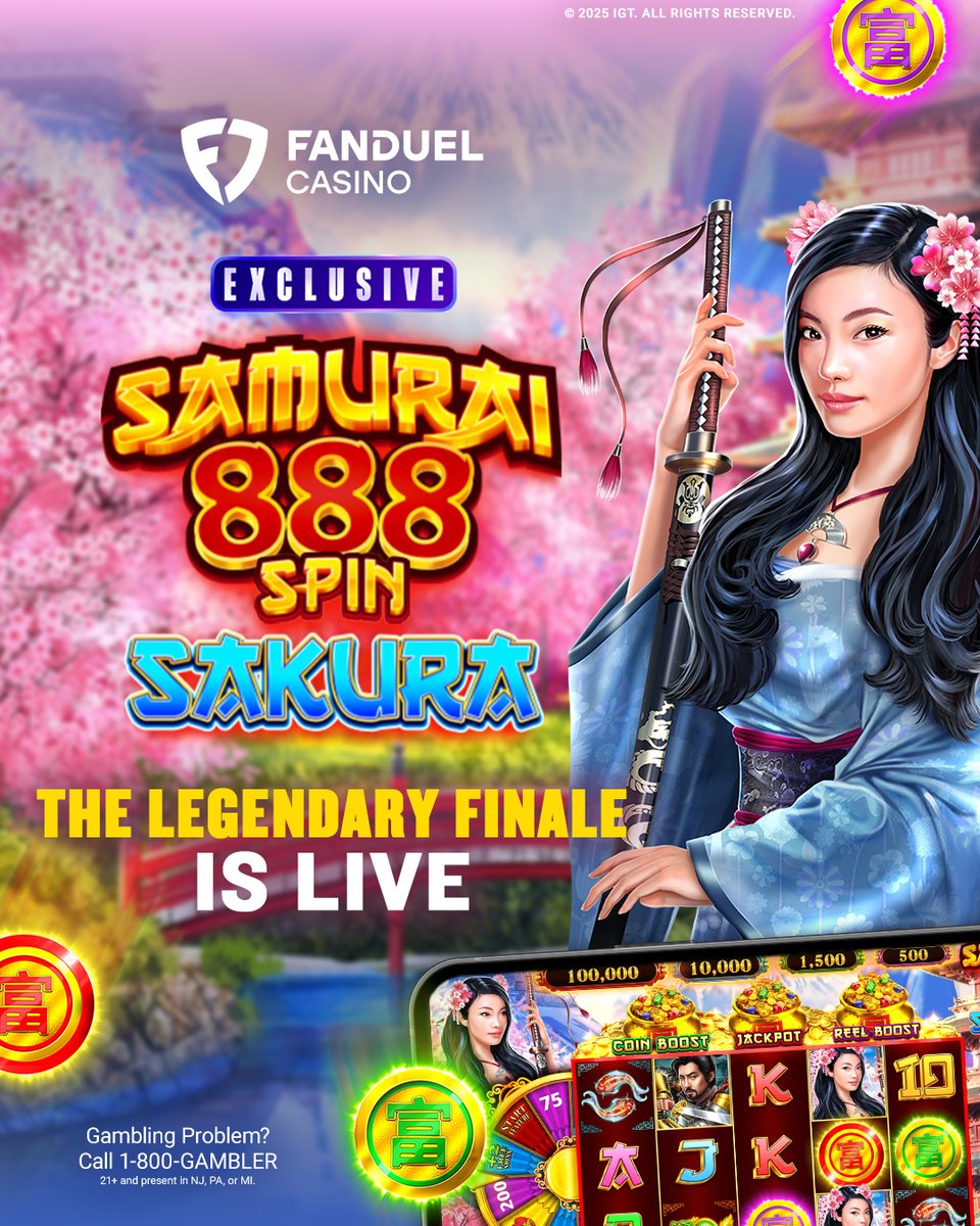 FanDuelCasino's tweet image. 🌸 Samurai 888 Sakura is HERE! ⚔️
The final battle begins. Play the epic finale in the Samurai 888 series now, only on FanDuel Casino!