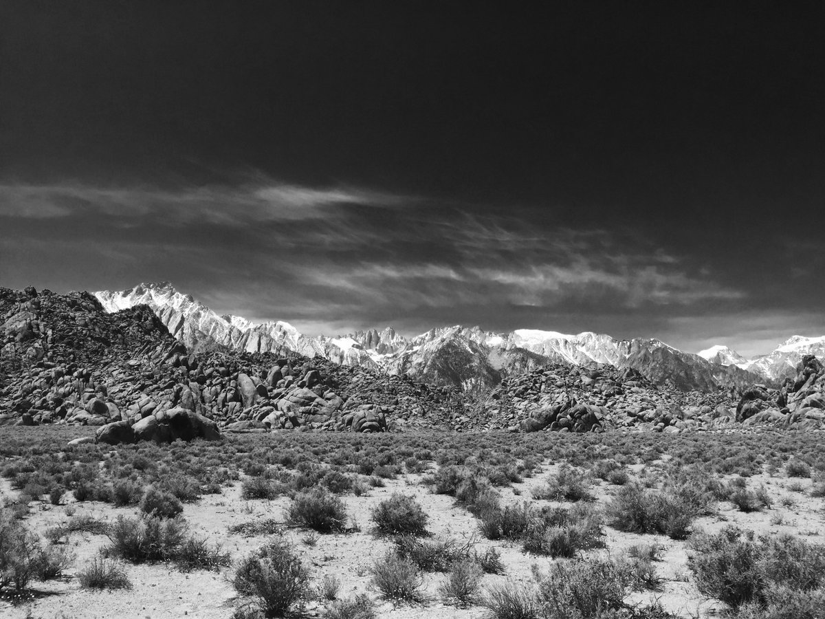 Another 📸 from the collection. My eastern view of the snowy Sierras, from the Owens Valley, Southern California.

#photography #bw #bwphotography #photosbyross #ownsvalley