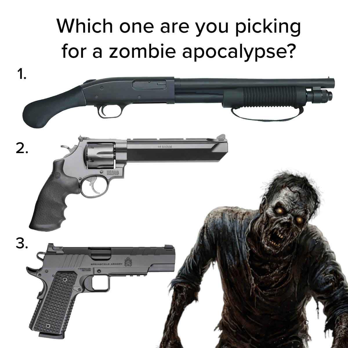sossdirect's tweet photo. The undead are closing in... which one are you grabbing? ๐งโโ๏ธ๐คฏ
.
.
#ZombieApocalypseReady #ChooseYourWeapon #SHTFgear #SurvivalGuns #SmithAndWesson44Mag #Mossberg590Shockwave #Springfield1911 #BugOutBagEssentials #ZombieDefense #TacticalChoice #PrepperGear #StayStrapped https://t.co/YHSNnLek4X