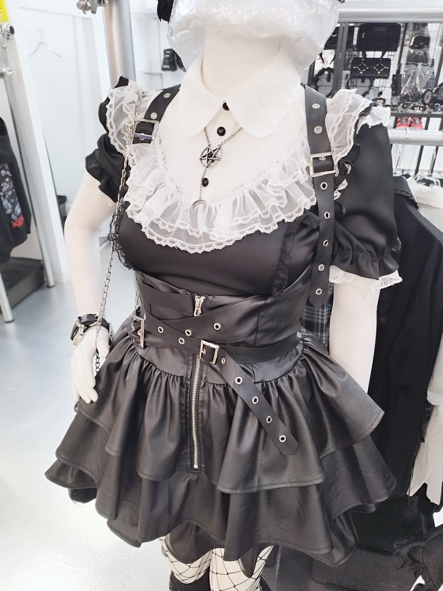 IMVAL / Frill Leather Dress [BLK] - QOOZA