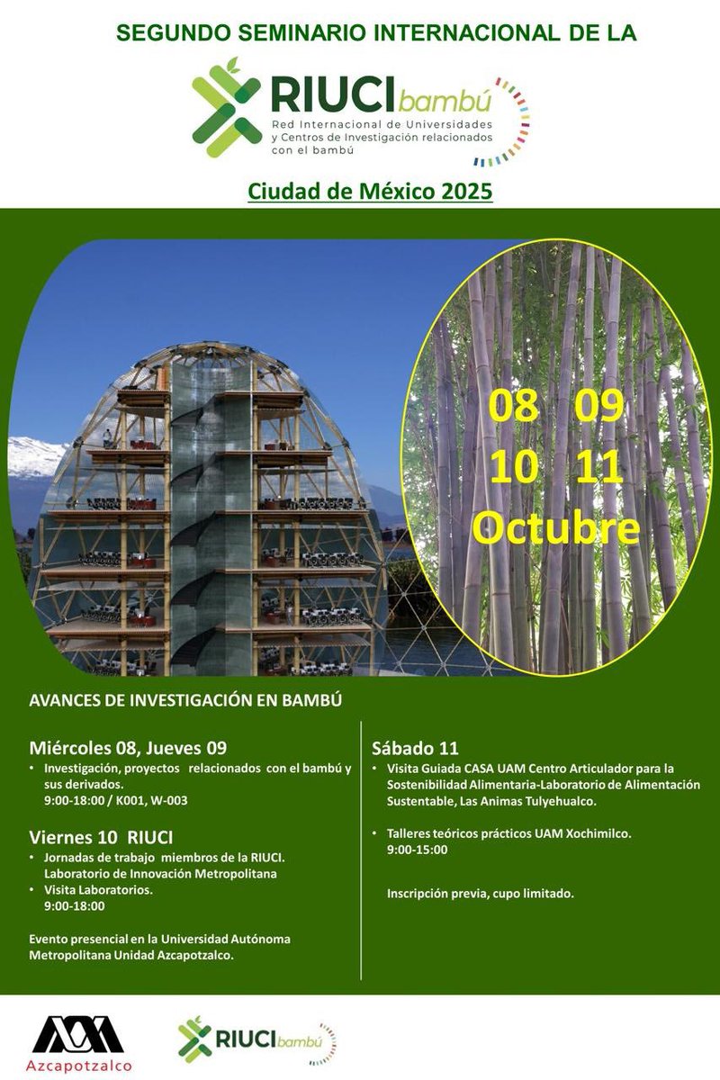 INBAR LAC (@inbarlac) on Twitter photo Segundo Seminario Internacional de la #RIUCI🎋 del 8 al 11 de Octubre 2025 en Ciudad de México.
Enviar resúmenes de investigación hasta el 15 de Julio a: riuciuamazc2025@gmail.com
riuci.net
<a href="/AECID_es/">AECID</a>
<a href="/AECIDCostaRica/">AECID Costa Rica</a>
<a href="/aecidecuador/">AECID en Ecuador</a>
<a href="/IFADespanol/">Fondo Internacional de Desarrollo Agrícola (FIDA)</a>
<a href="/FAOIndigenous/">FAO Indigenous Peoples</a> Segundo Seminario Internacional de la #RIUCI🎋 del 8 al 11 de Octubre 2025 en Ciudad de México.
Enviar resúmenes de investigación hasta el 15 de Julio a: riuciuamazc2025@gmail.com
riuci.net
<a href="/AECID_es/">AECID</a>
<a href="/AECIDCostaRica/">AECID Costa Rica</a>
<a href="/aecidecuador/">AECID en Ecuador</a>
<a href="/IFADespanol/">Fondo Internacional de Desarrollo Agrícola (FIDA)</a>
<a href="/FAOIndigenous/">FAO Indigenous Peoples</a>