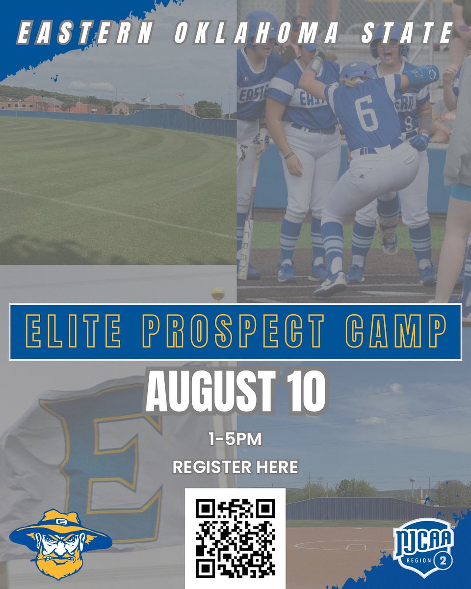 🚨 LAST CHANCE!! 🚨 

Join us Aug 10 for our final Elite Prospect Camp of the summer! Spots are limited!

📍Eastern Oklahoma State College
🕐 1–5PM
⏳ Don’t miss your shot to get seen!
📲 Scan the QR code to register!