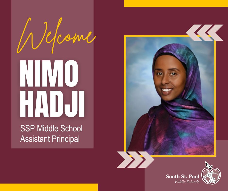 South St. Paul Public Schools (@sspps6) on Twitter photo SSP Middle School is thrilled to welcome Nimo Hadji as our new assistant principal! With 16+ years in education & leadership experience, Nimo brings a passion for student success & community connection. She's excited to start building relationships in SSP! sspps.org/headlines/defa… SSP Middle School is thrilled to welcome Nimo Hadji as our new assistant principal! With 16+ years in education & leadership experience, Nimo brings a passion for student success & community connection. She's excited to start building relationships in SSP! sspps.org/headlines/defa…