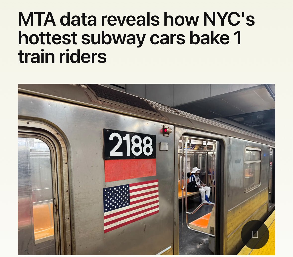 Personally, the 1 train being irredeemably hot is the scariest part of my commute