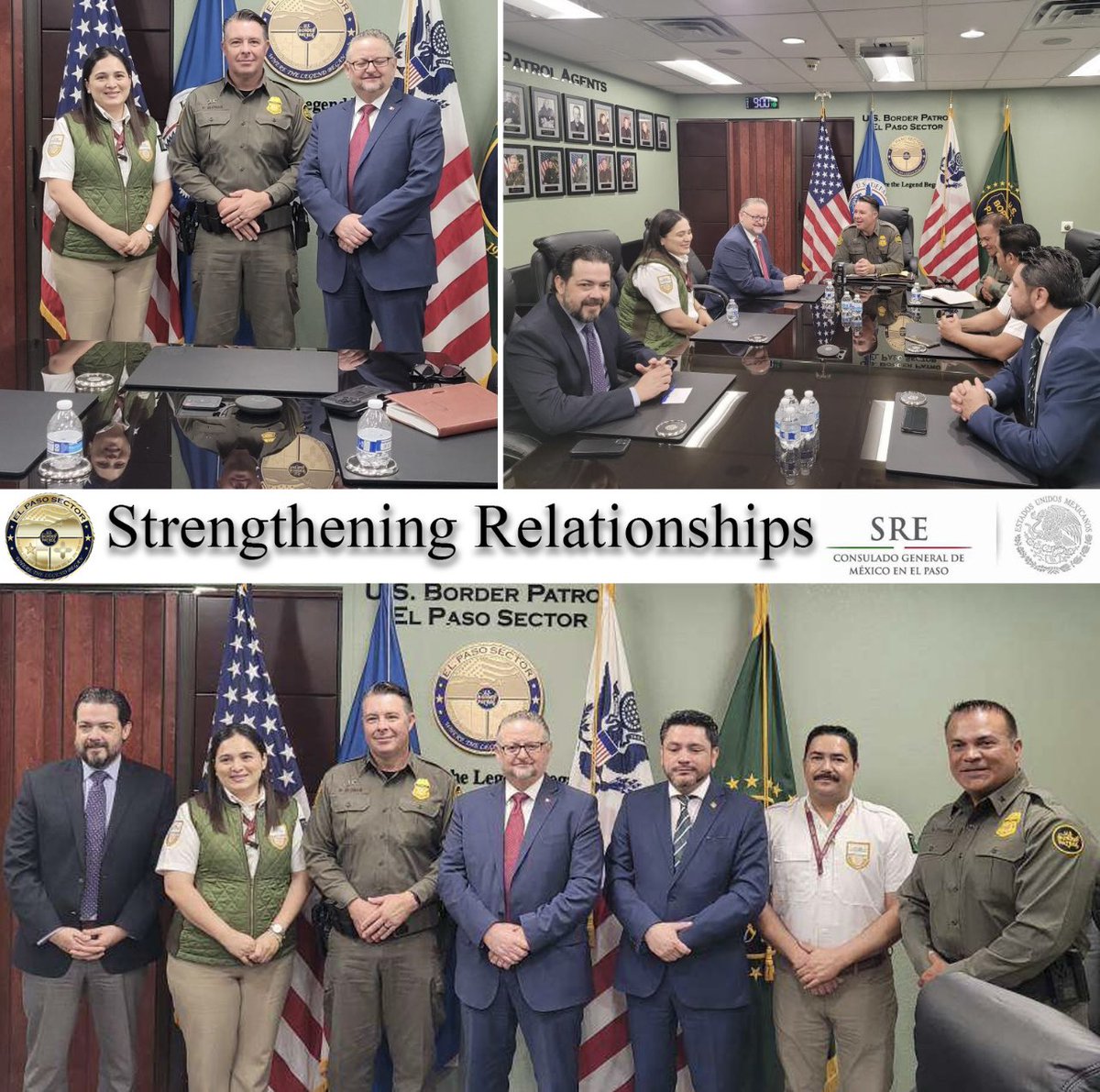USBPChiefEPT's tweet image. Stronger partnerships in action. El Paso Border Patrol Sector leadership met with the Consulate of Mexico, INM, and DoD partners to discuss border security, repatriation, and ongoing binational cooperation. #teamwork #bordersecurity #elpasotx