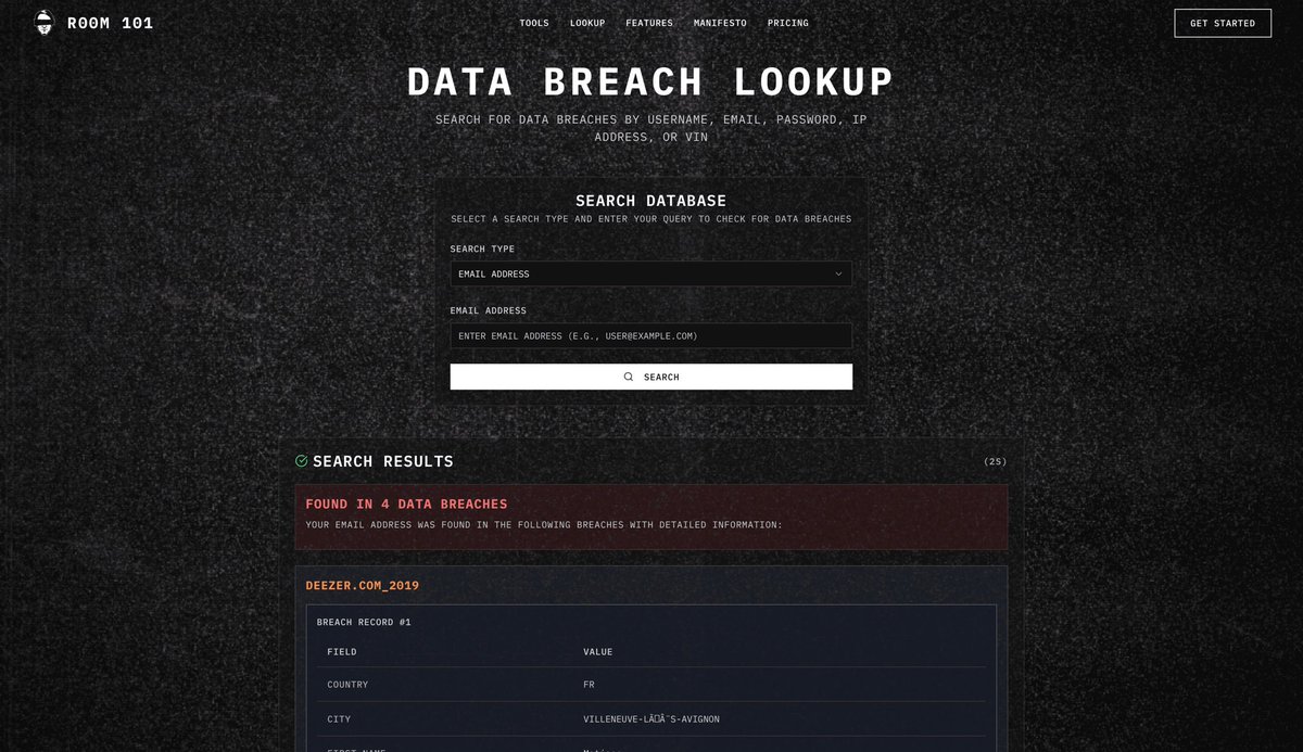 🚨 BREAKING NEWS from R00M 101!
Introducing the ULTIMATE FREE Data Breach Lookup Tool!
🔍 Check your username, email, password, IP address, or VIN instantly at r00m101.com/lookup

🔐 Why it’s a game-changer:

100% FREE – No subscriptions, no catch!
GDPR-COMPLIANT – We don’t