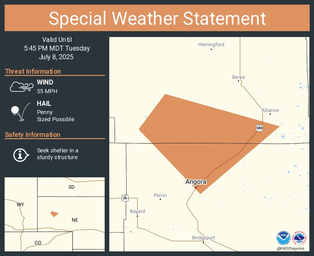 A special weather statement has been issued for Angora NE until 5:45 PM MDT