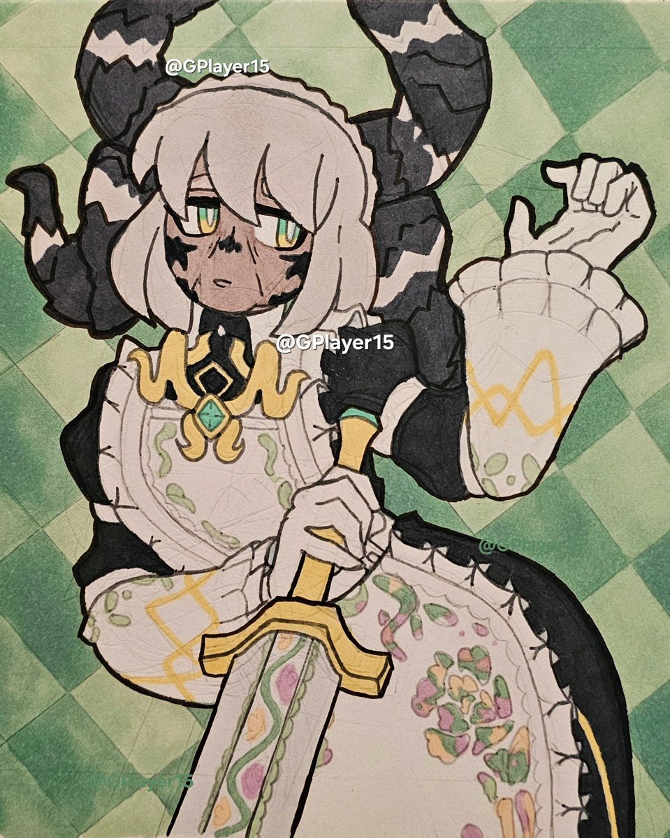 GPlayer15's tweet photo. Battle Maid Ashera, at your service! ⚔️🌹✨️

Attack for /MawwyMawwy 🧹🐲

#artfight #artfight2025 #artfightteamcrystal #fanart #humanoc #ocart https://t.co/ZWU5iysv8p