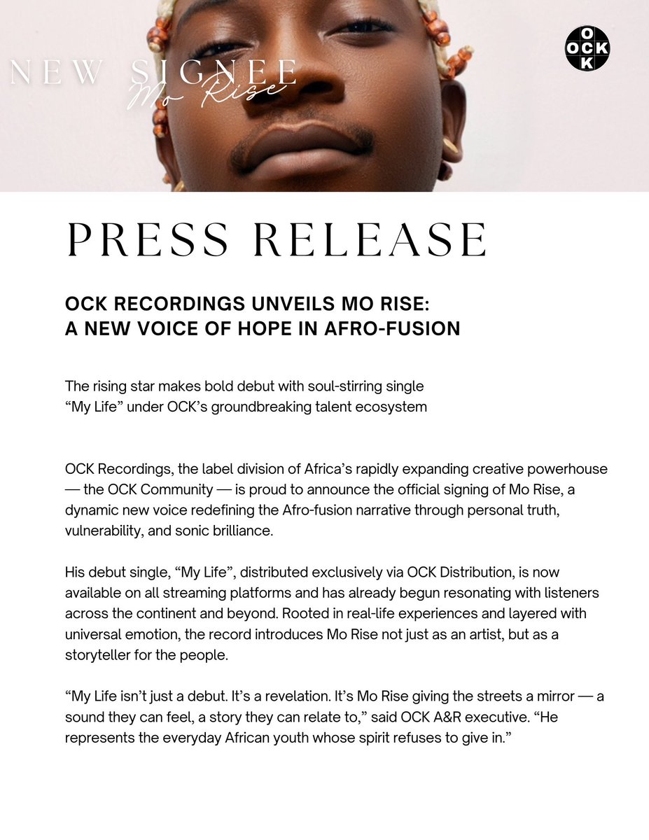 ockrecordings's tweet photo. 🔥 OFFICIAL PRESS RELEASE!
OCK Recordings proudly welcomes Mo Rise to the label. https://t.co/eyFP1cpxe0