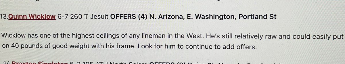 qwicklow32's tweet image. Blessed to be ranked the #13 player in OR as well as top 3 in my position by @PrepRedzoneOR! Thank you @JordanJ_ for the write up!
@jhspdxfootball @B12PFootball @OAPLC @BrandonHuffman @AndrewNemec @CoachRich74
