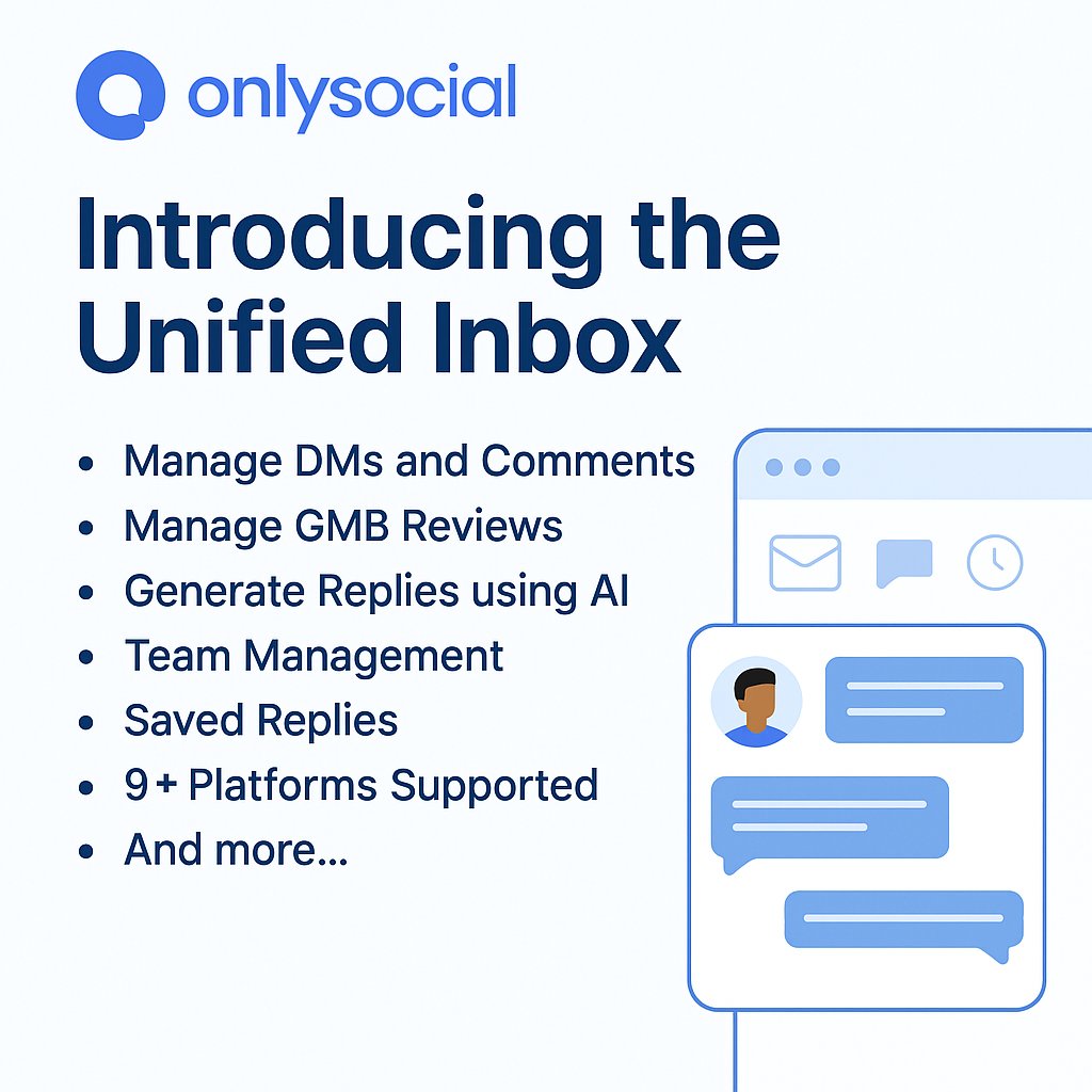 onlysocialhq's tweet image. 📥 Check out the Unified Inbox by @OnlySocial! Manage DMs, comments, and reviews from 9+ platforms all in one place! 

✅ AI replies 
✅ Saved responses 
✅ Team collaboration 
✅ Supports Facebook, Instagram, YouTube, Threads, and more.  🚀 

#OnlySocial #UnifiedInbox