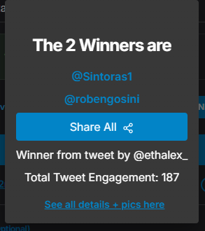 WINNERS ARE - <a href="/Sintoras1/">Glockenmau</a> and <a href="/robengosini/">Rotzroy</a> 
Well done guys dropping you a dm now 🎉🎉🎉