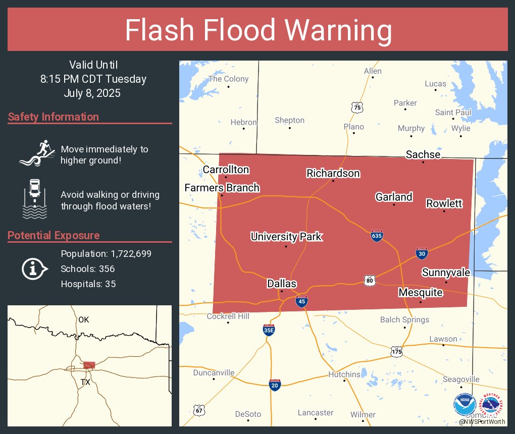 Flash Flood Warning including Dallas TX, Garland TX and  Mesquite TX until 8:15 PM CDT