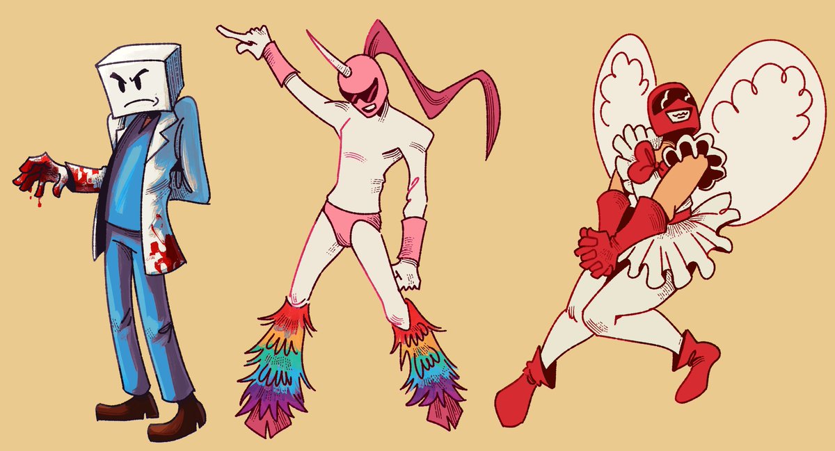 curlytsunamiART's tweet image. drew my fav guys and gal from last sundays #kaijubigbattel event &amp;gt;:]