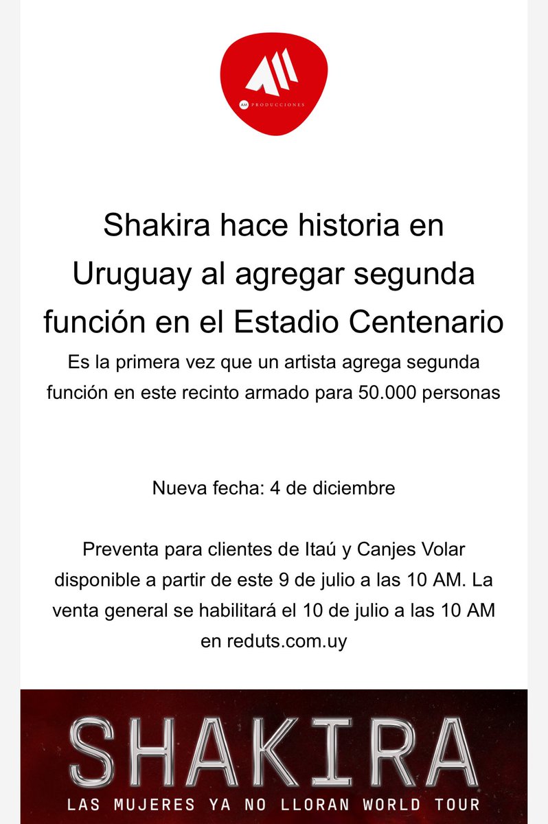 Shakira suma segunda fecha en Montevideo.

Ya venimos con los detalles en <a href="/TelemundoUY/">Telemundo</a>