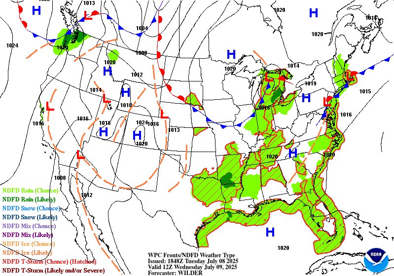 #BCStorm #BCwx #BCStormWatch 

Southern BC - 7/8/25 to 7/9/25 Weather Update
Created @ 12 pm

At the SFC, a CF will make its way through Southern BC today &amp; tmrw, exiting in the latter half of the day tmrw. During that time, it may become cold-stationary frontal complex.

Aloft,