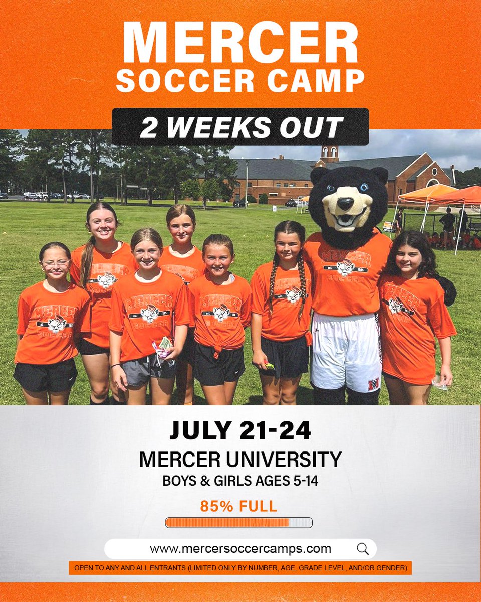 MercerWSoccer's tweet image. We are under two weeks out from our last day camp! You don’t want to miss out on one last opportunity for a fun filled week! Click the link below to sign up, we hope to see you soon and GO BEARS! ⚽️🐻
teescamps.com