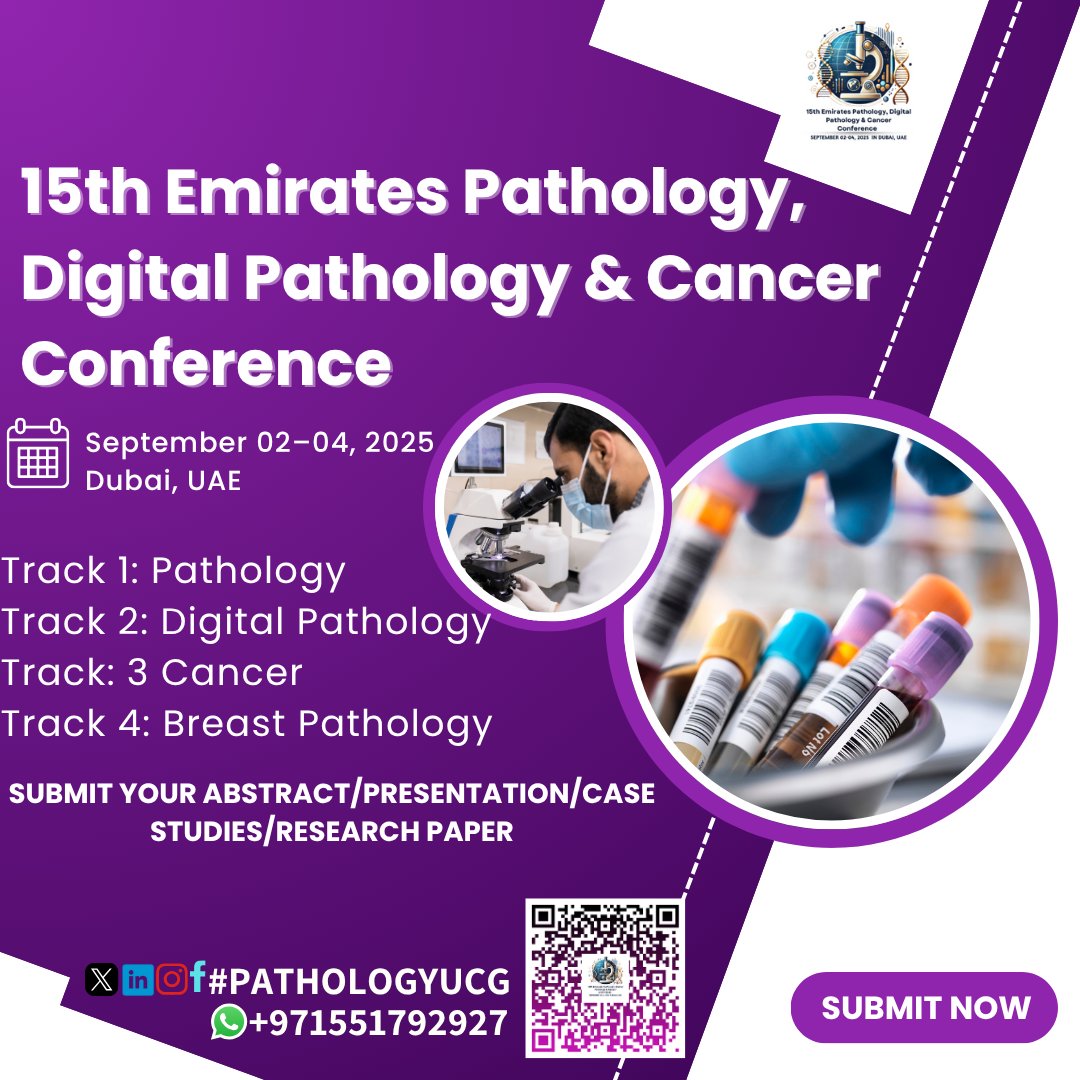 EPUCGCongress's tweet image. 🔬 Call for Research Papers 🧬
15th Emirates Pathology, Digital Pathology &amp;amp; Cancer Conference from Sep 2–4, 2025 at Novotel Al Barsha, Dubai, UAE
pathology.utilitarianconferences.com/submit-abstract
#Histopathology #EmiratesPathology #SubmitAbstract #Pathology #Histopathology #AnatomicPathology #Clinical