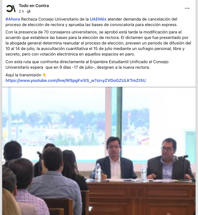 La resolución de Consejo Universitario para llevar a cabo elección de rectora en la #UAEMéx 
vía facebook.com/share/16tnCZEY…