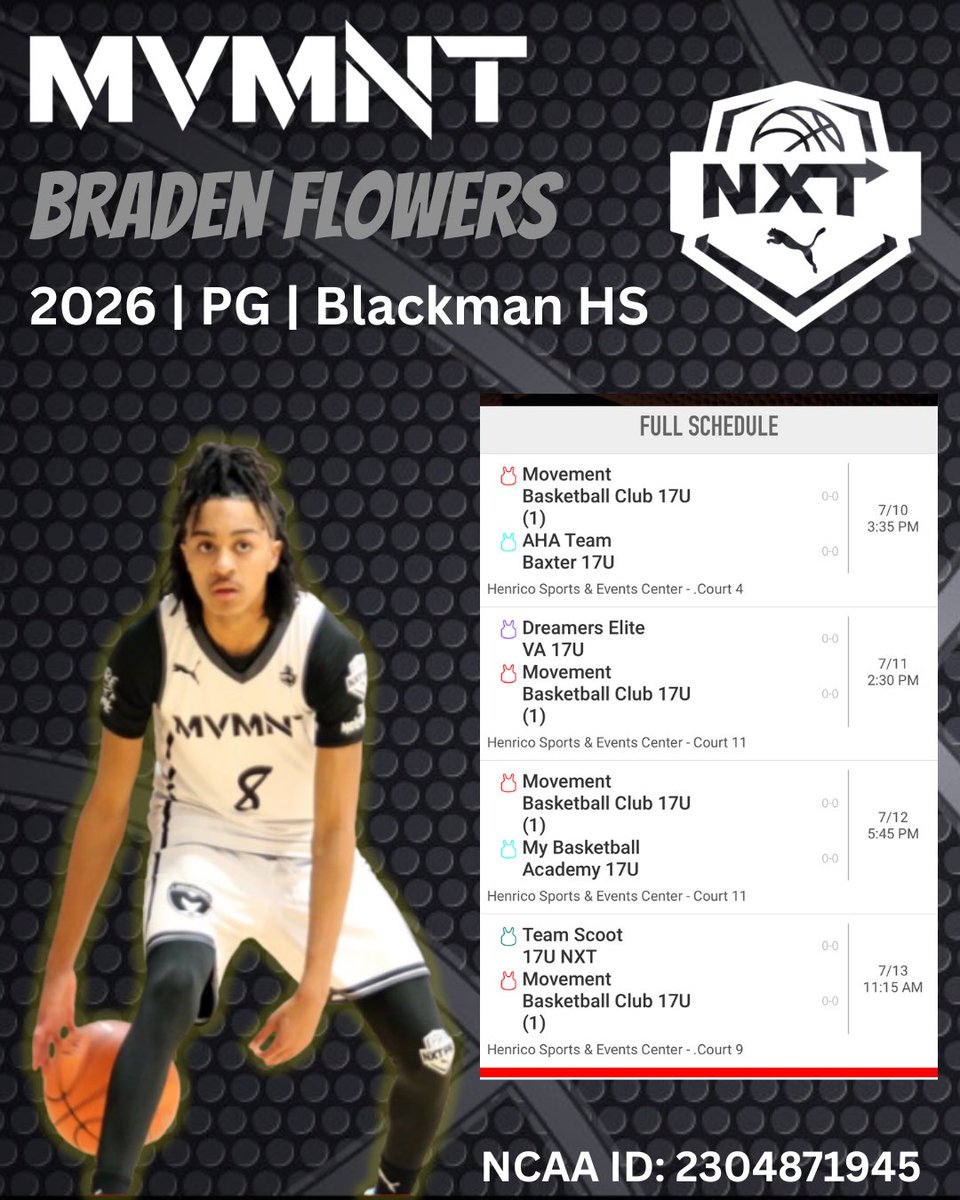 Braden Flowers (@bradenflowers_) on Twitter photo Come check me out for live period this week for live period in Richmond, Virginia, here is my schedule <a href="/NxtProHoops/">NXTPRO Hoops</a> <a href="/PRO16League/">PRO16/NXTPRO League</a> <a href="/pumacoachkflow/">Puma Coach Flowers</a> <a href="/themvmntnxtpro/">themvmntnxtpro</a> Come check me out for live period this week for live period in Richmond, Virginia, here is my schedule <a href="/NxtProHoops/">NXTPRO Hoops</a> <a href="/PRO16League/">PRO16/NXTPRO League</a> <a href="/pumacoachkflow/">Puma Coach Flowers</a> <a href="/themvmntnxtpro/">themvmntnxtpro</a>