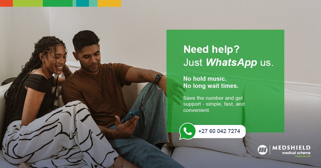 Easy, accessible healthcare support for Medshield members.

No call queues. No hold music. Just real answers when you need them. WhatsApp Medshield for fast, simple help anytime, anywhere.

📲 +27 60 042 7274

#MedshieldSA #PartnerForLife #WhatsAppSupport #Healthcare #MedicalAid