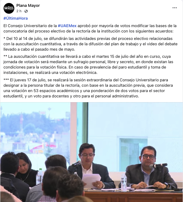 La resolución de Consejo Universitario para llevar a cabo elección de rectora en la #UAEMéx