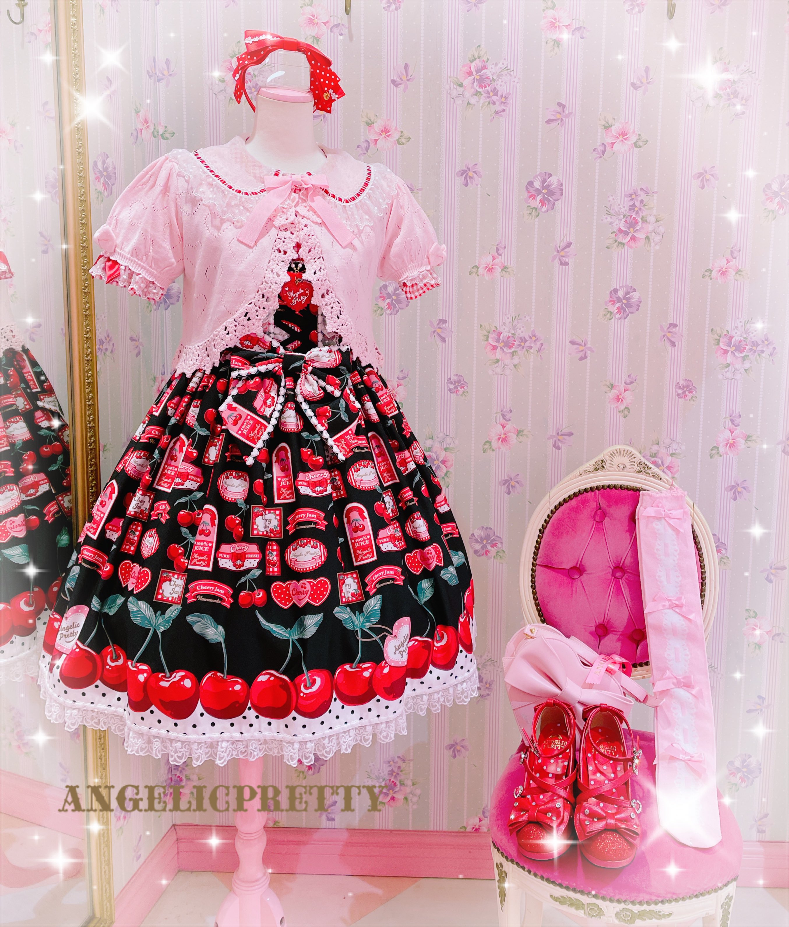 Angelic Pretty / Cherry Jam Labelジャンパースカート 黒 I-25
