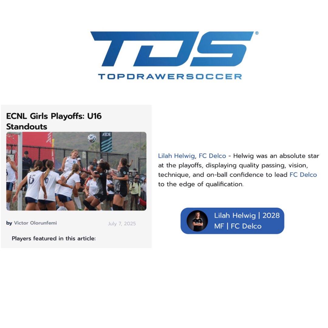 Thank you TDS!

<a href="/TassOwned/">Zac Tassone</a> <a href="/FCDELCO2/">FC DELCO</a> <a href="/ECNLgirls/">ECNL Girls</a> <a href="/TopDrawerSoccer/">TopDrawerSoccer</a>