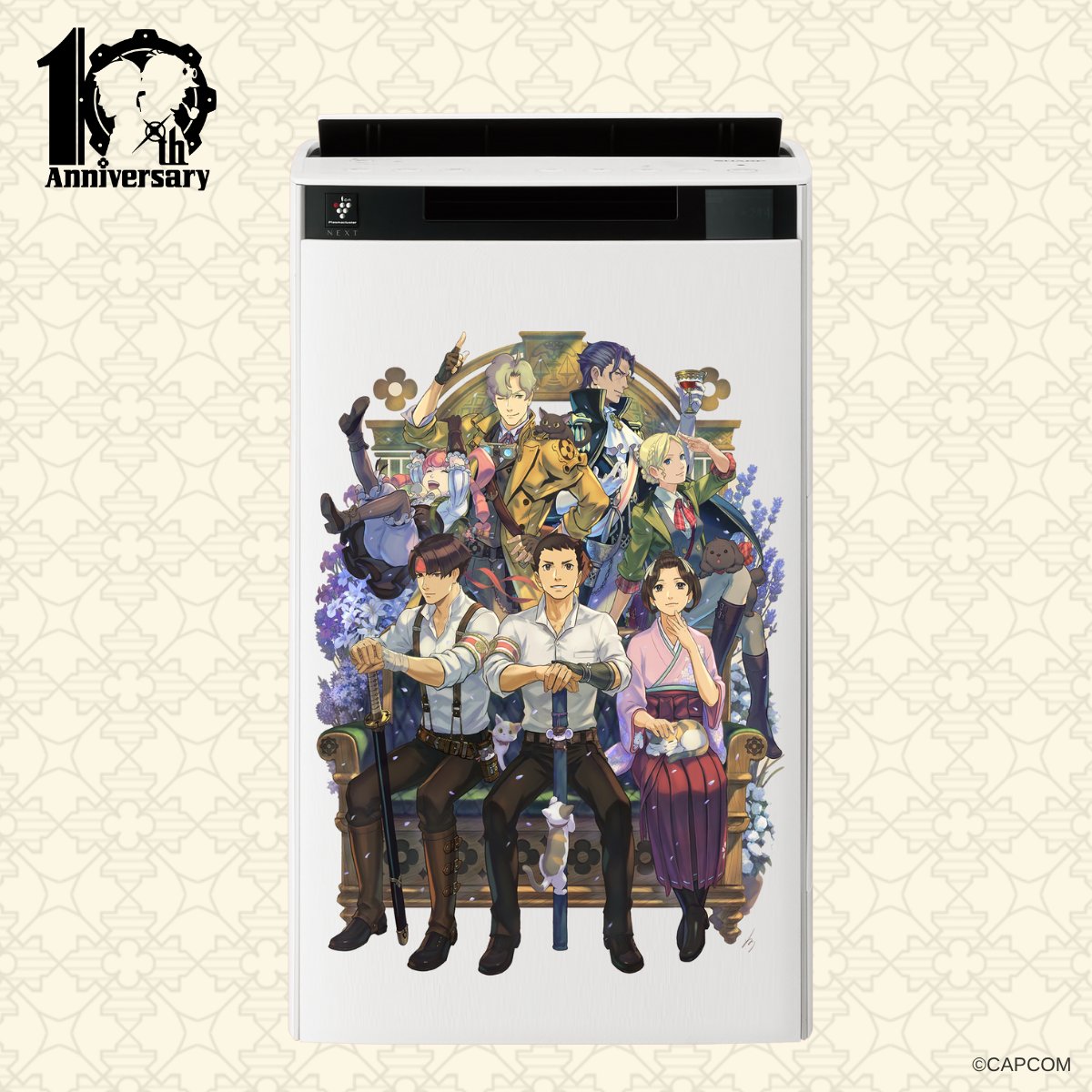 SHARP_JP's tweet photo. 大逆転裁判10周年を祝し、龍ノ介やすさっさん、ホームズ＆アイリスがしゃべる大家電を発売します。大逆転裁判デザインが施された大空気清浄機や大ホットクック、もちろん声のみの販売もあります。ボイスは新録です。なのでみなさん、異議なく買ってください。今日から受注開始です https://t.co/TfQAnzDx7F
