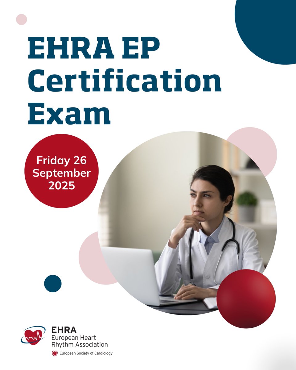 EHRAPresident's tweet image. Attention #EPeeps 🚨
Mark your calendars 📅 for #EHRA_ESC #EHRA_certification
19 Sep 2025: CIED/AP exams (English, French, Dutch)
26 Sep 2025: EP & EP/AP (English)
Register by 4 or 11 Sep—slots fill fast! 🔗bit.ly/44sWAMk
Do not forget, if you attended either the…