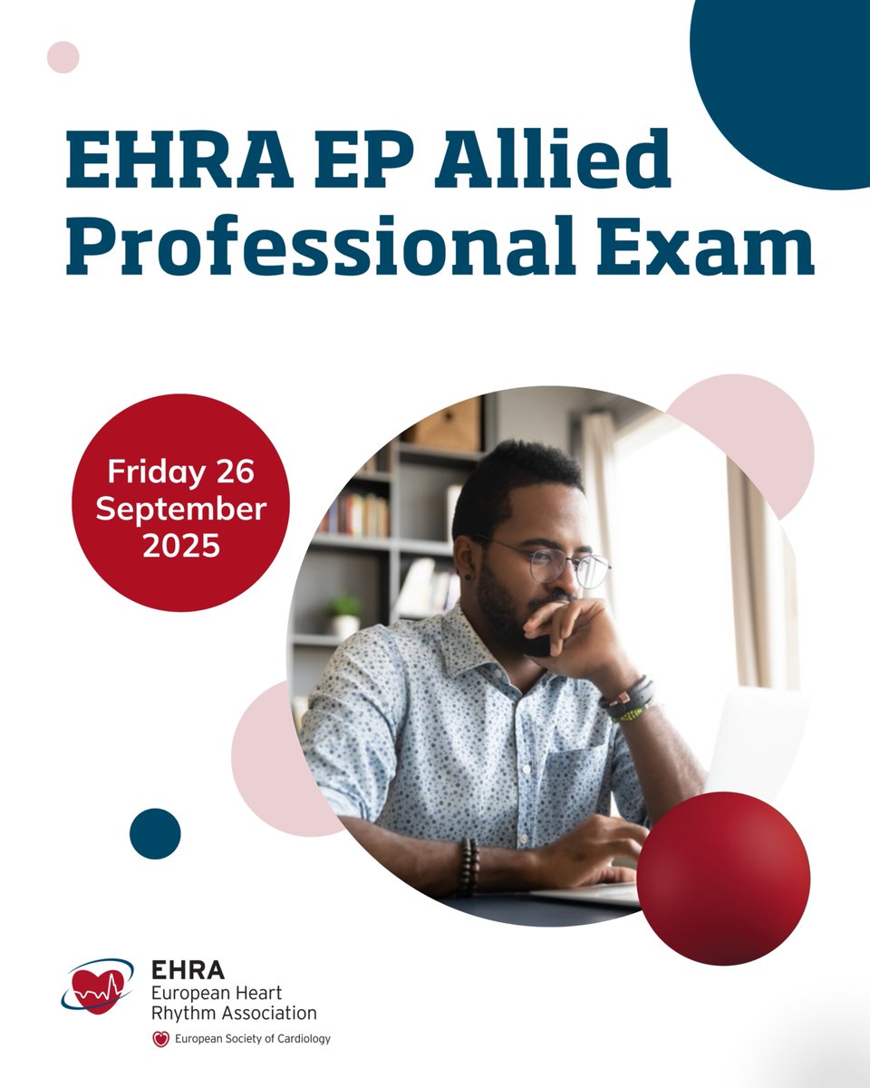 EHRAPresident's tweet image. Attention #EPeeps 🚨
Mark your calendars 📅 for #EHRA_ESC #EHRA_certification
19 Sep 2025: CIED/AP exams (English, French, Dutch)
26 Sep 2025: EP & EP/AP (English)
Register by 4 or 11 Sep—slots fill fast! 🔗bit.ly/44sWAMk
Do not forget, if you attended either the…