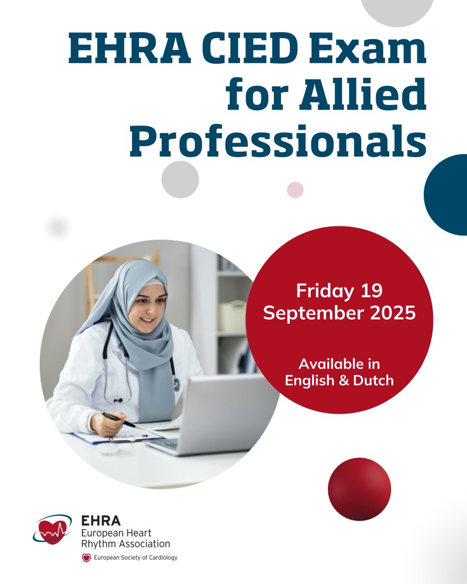 EHRAPresident's tweet image. Attention #EPeeps 🚨
Mark your calendars 📅 for #EHRA_ESC #EHRA_certification
19 Sep 2025: CIED/AP exams (English, French, Dutch)
26 Sep 2025: EP & EP/AP (English)
Register by 4 or 11 Sep—slots fill fast! 🔗bit.ly/44sWAMk
Do not forget, if you attended either the…