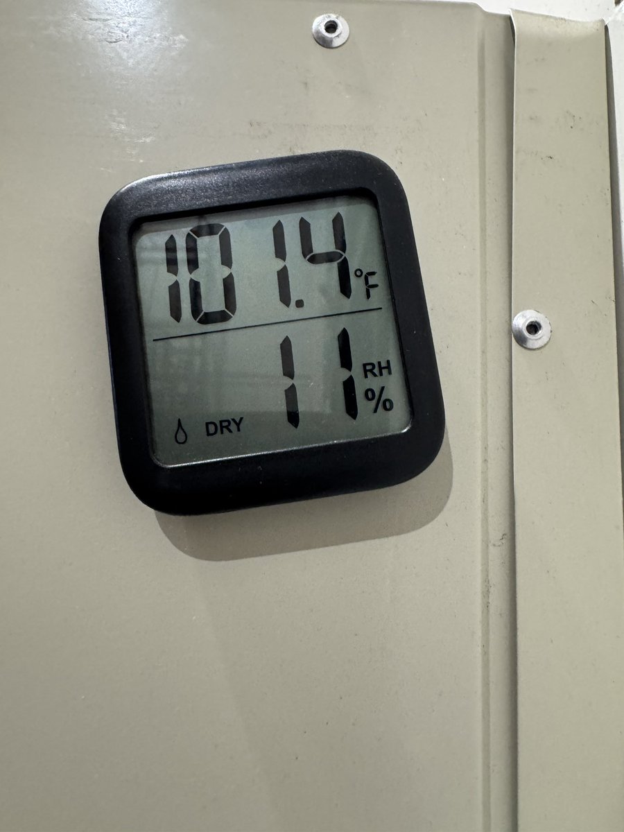 The….the evaporative coolers went down today….current temp INSIDE the warehouse.