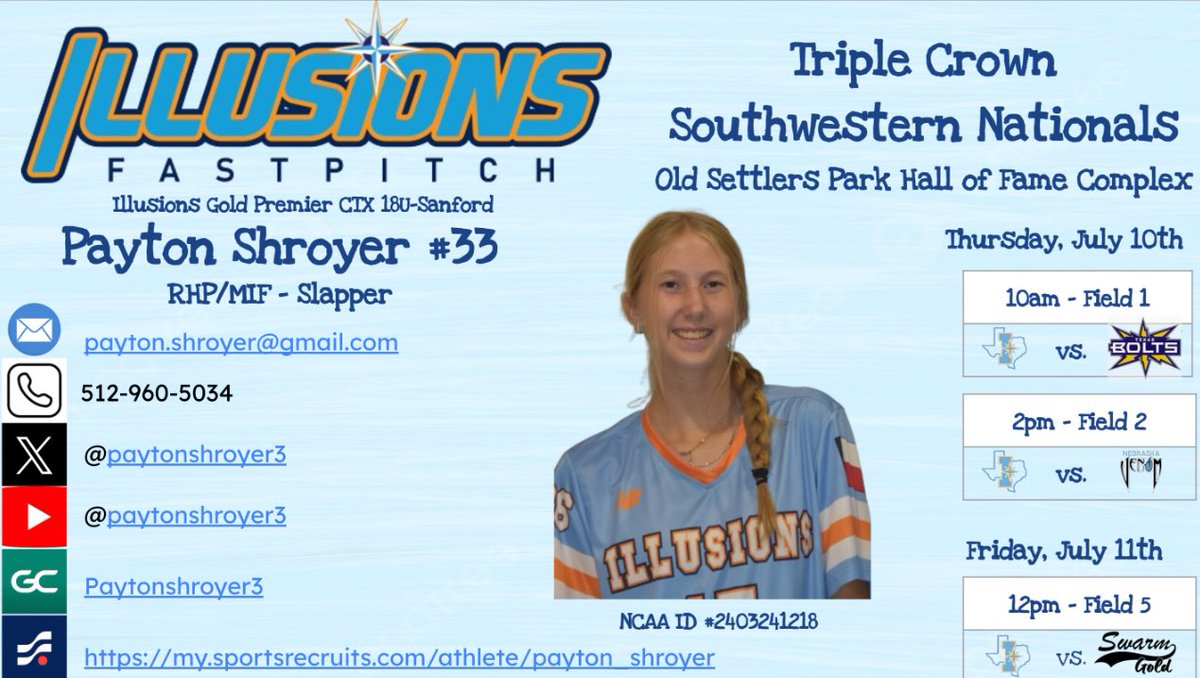 Payton Shroyer (@paytonshroyer3) on Twitter photo Ready for this weekend at Triple Crown Southwestern Nationals in Round Rock, Tx!
<a href="/UncommittedUTR/">Under The Radar 𝕏</a> <a href="/UncommittedEAST/">#UncommitedEast PLAYER'S VIDEOS. GET RECRUITED!</a> <a href="/UncommittedUsa/">UncommittedPlayersUSA</a> <a href="/UncommittedWEST/">#UncommitedWest PLAYER'S VIDEOS. GET RECRUITED!</a> <a href="/Sports_Recruits/">SportsRecruits</a> Ready for this weekend at Triple Crown Southwestern Nationals in Round Rock, Tx!
<a href="/UncommittedUTR/">Under The Radar 𝕏</a> <a href="/UncommittedEAST/">#UncommitedEast PLAYER'S VIDEOS. GET RECRUITED!</a> <a href="/UncommittedUsa/">UncommittedPlayersUSA</a> <a href="/UncommittedWEST/">#UncommitedWest PLAYER'S VIDEOS. GET RECRUITED!</a> <a href="/Sports_Recruits/">SportsRecruits</a>