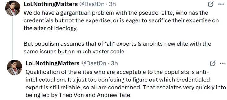 Simply because Hegseth lacks the credentials of Lloyd Austin doesn't automatically him more competent.

Might be a broader lesson there, for the Populists.