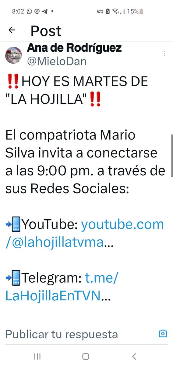 Vamos a la cita de los martes a las 9 con el camarada Mario Silva y nuestro programa La Hojilla para empaparnos de la geopolítica a todo nivel. A sintonizar por