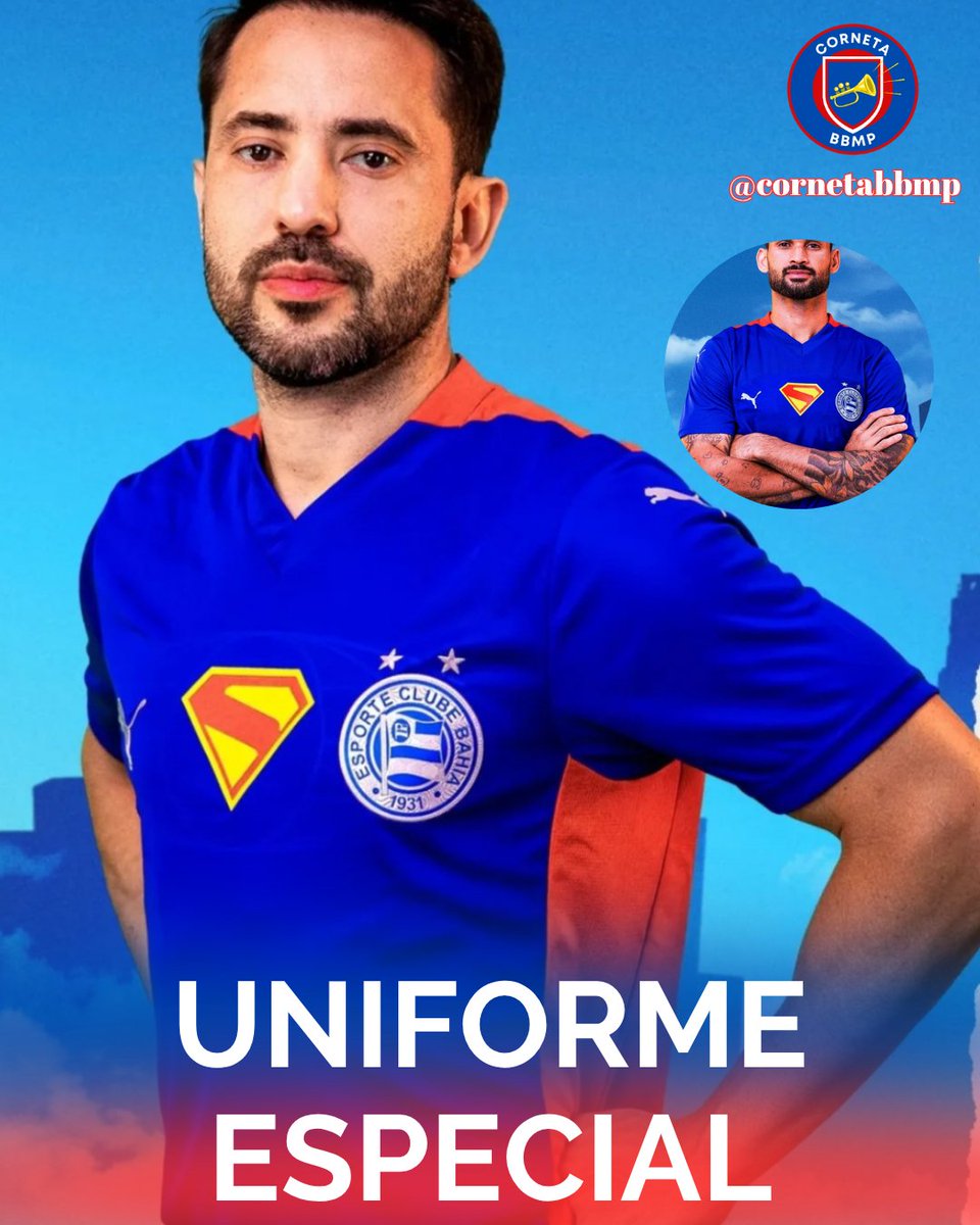 cornetabbmp's tweet photo. Em parceria com a Warner Broos, o Bahia e a Puma lançaram um uniforme especial, inspirado no Superman, novo filme da DC Studios e Mascote do  Esquadrão.
O uniforme será uma edição limitada e será utilizada pelos atletas na partida do dia 12/07, contra o Atlético-MG. https://t.co/nb460IKMKN
