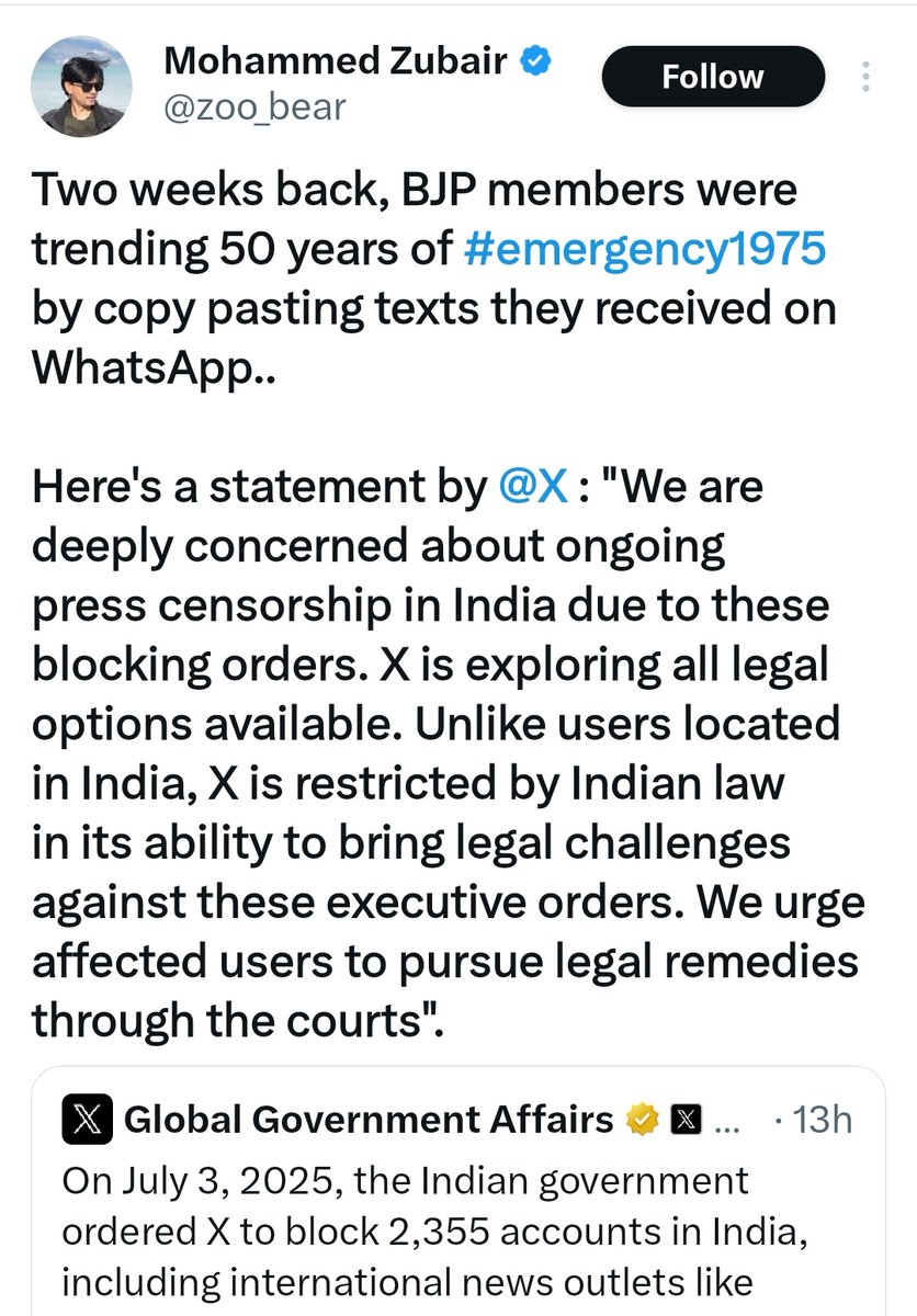 If Modi imposes emergency, you, your family, and your Pappu can be put in Jail indefinitely without giving ANY REASON. 
That was what INDIRA GANDHI did.
Asking for some Pakistani handles to be banned is like the USA not allowing Muslims to enter the USA before getting them strip