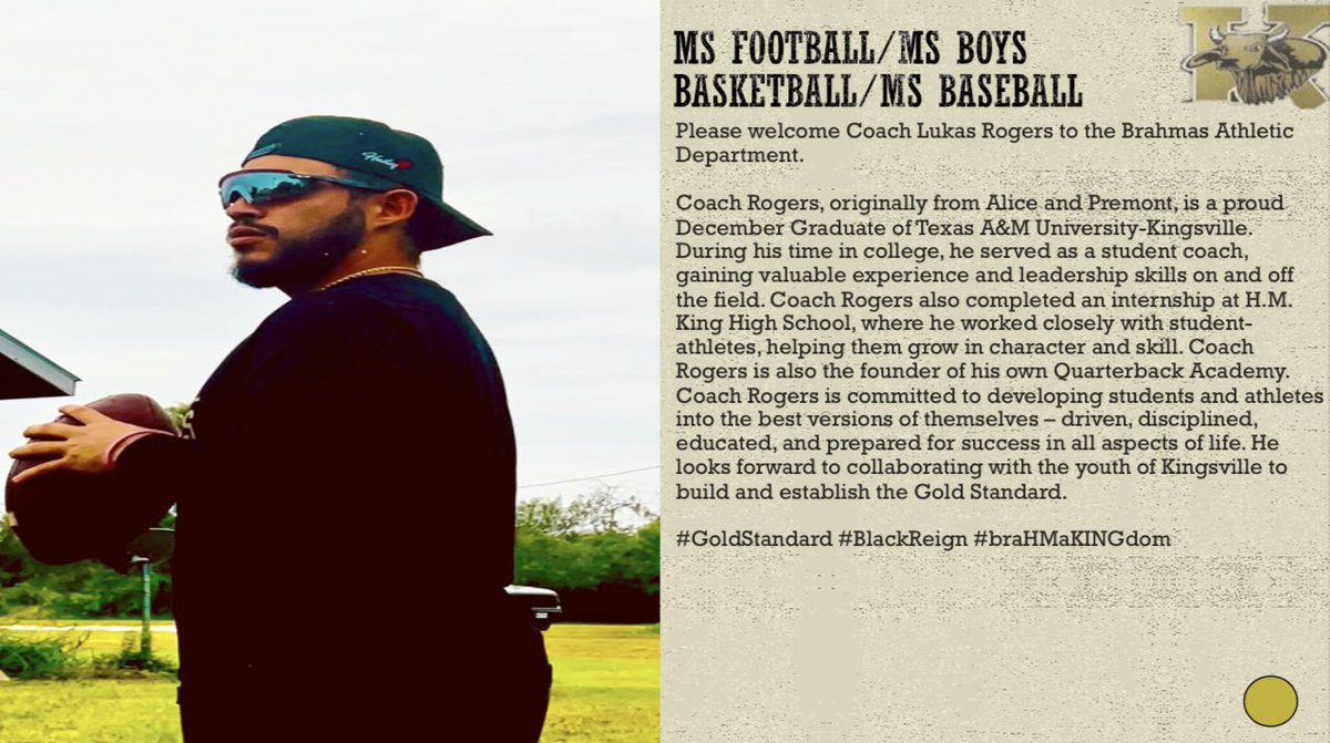 Please welcome Coach Lukas Rogers to the Kingsville ISD Athletic Department!

#GoldStandard #BlackReign #braHMaKINGdom
