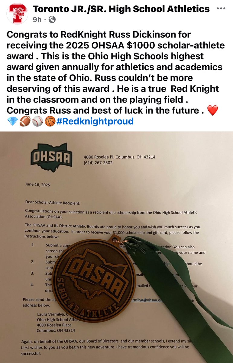 Huge honor for our guy Russ Dickinson.  We couldn’t be more proud! <a href="/OHSAASports/">OHSAA Sports</a>