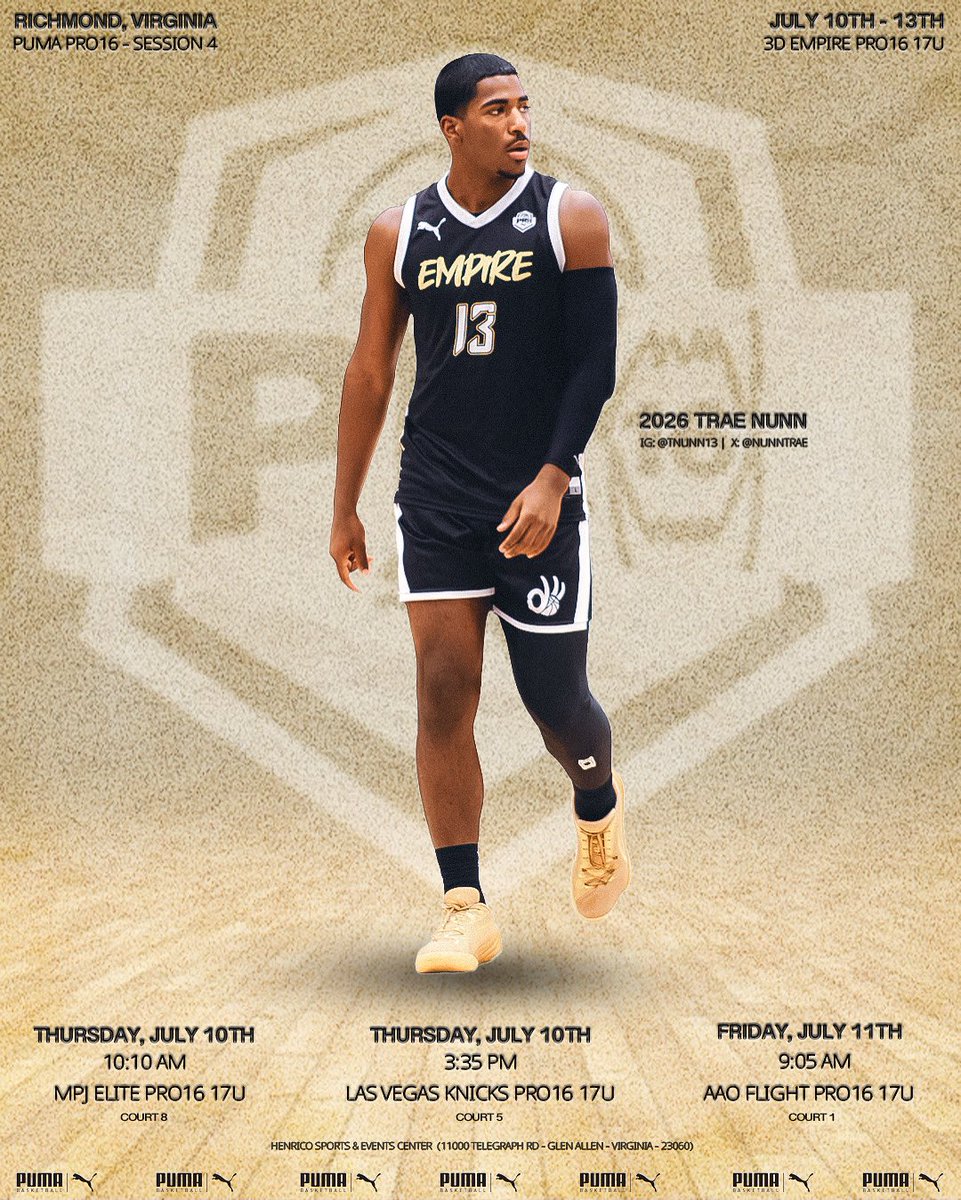 NunnTrae's tweet image. Coaches: Here is my schedule for the live period Puma Pro16 session in Richmond, VA