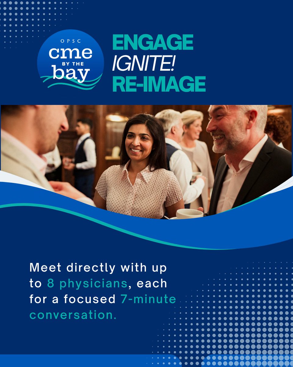 IGNITE! = More Than Just Exhibiting

At CME by the Bay 2025, elevate your ROI with IGNITE! — our signature “speed-dating” style networking event. Meet directly with up to 8 physicians, each for a  7-min conversation.

Learn more: bit.ly/4jVy7Fr

#OPSC #FallConference2025