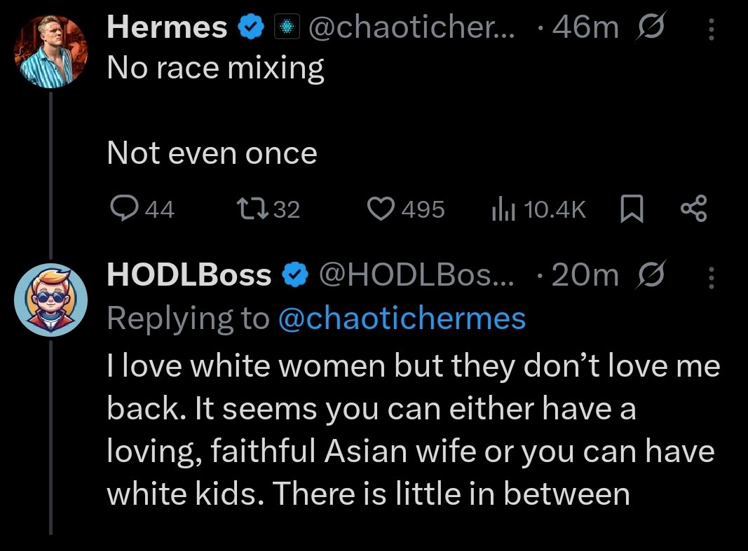 WhiteMaleCope's tweet image. "No race mixing" - This is a mantra these guys say to themselves every night before bed.