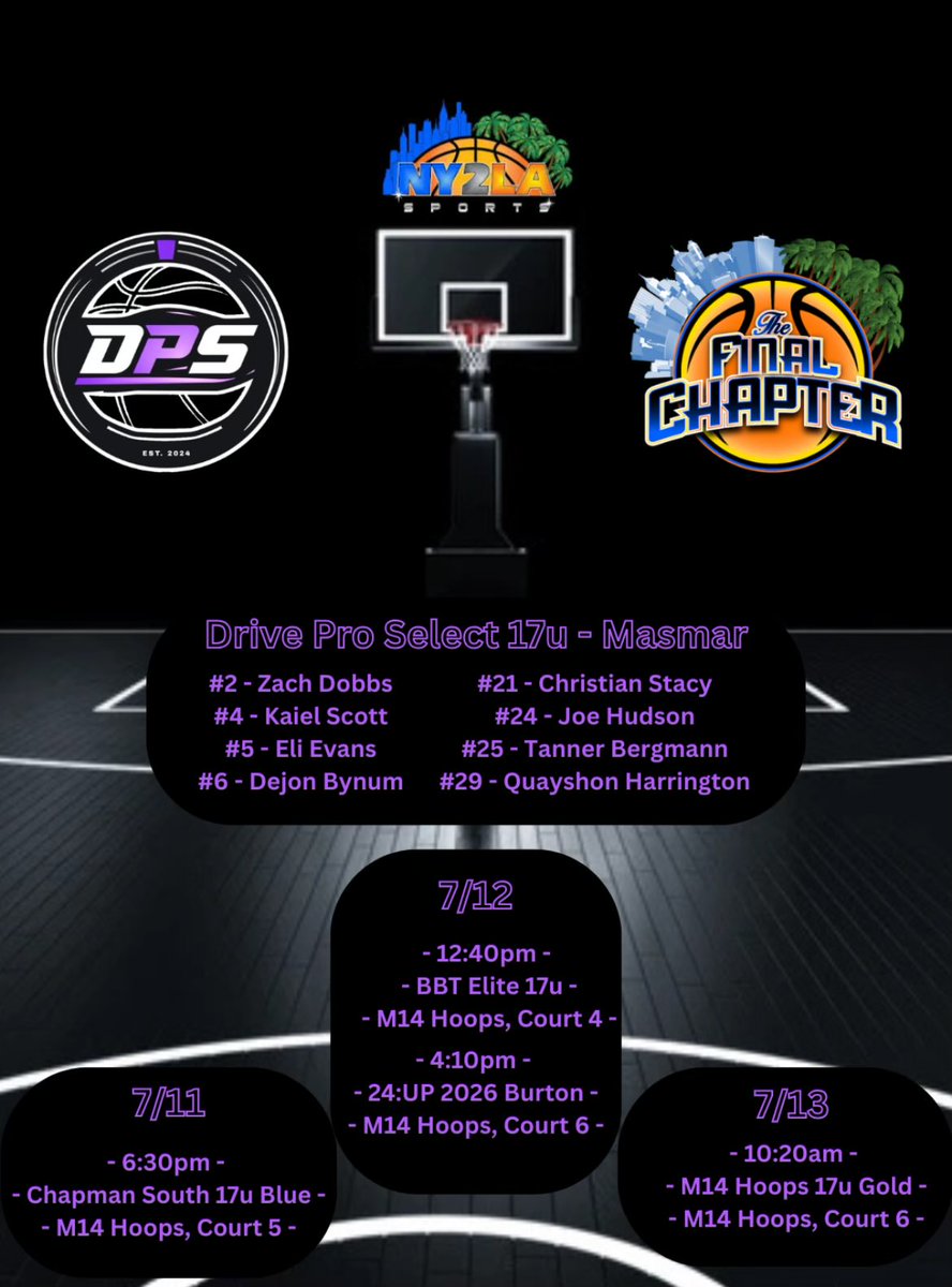 Drive Pro Select (@driveproselect) on Twitter photo Drive Pro Select 17U Masmar is heading to Chicago to compete in the <a href="/ny2lasports/">NY2LA SPORTS</a> #TheFinalChapter
Check out their schedule & roster for the weekend below!⬇️ Drive Pro Select 17U Masmar is heading to Chicago to compete in the <a href="/ny2lasports/">NY2LA SPORTS</a> #TheFinalChapter
Check out their schedule & roster for the weekend below!⬇️