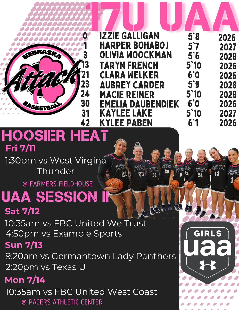 NebraskaAttack's tweet image. Schedules & Rosters for our:
ππ³π¨ π¨ππ, ππ²π¨ π¨ππ & ππ±π¨ π¨ππ
teams headed to Indianapolis
π/ππ- ππ¨π¨π¬π’ππ« ππππ
π/ππ-π/ππ- πππ #π
#HardWorkPaysOff